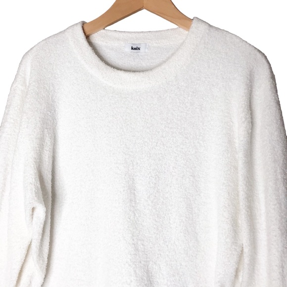 Large Winter White Knix Cozzzy Crew Top Pullover Fuzzy Shirt Lounge Plush - Picture 3 of 14